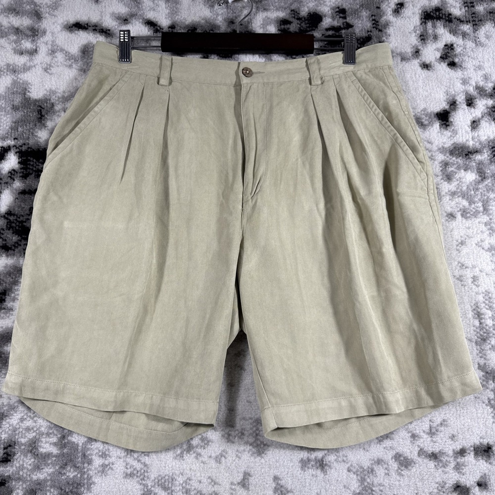 Tommy Bahama Shorts Mens Size 36 Light‎ Beige 100% Silk Preppy Pleated Beach